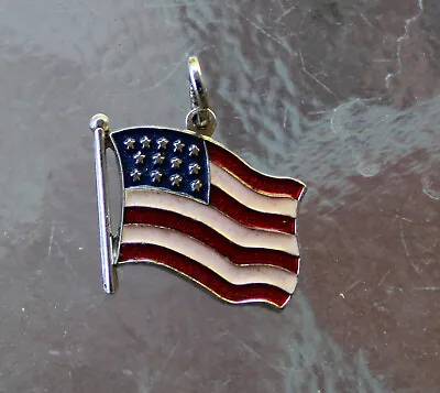 VINTAGE STERLING SILVER & ENAMEL AMERICAN FLAG  BRACELET Charm • $7.99