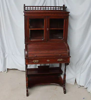 Antique Victorian Secretary Roll Top Desk With Bookcase – 30 Inches Wide • $1575