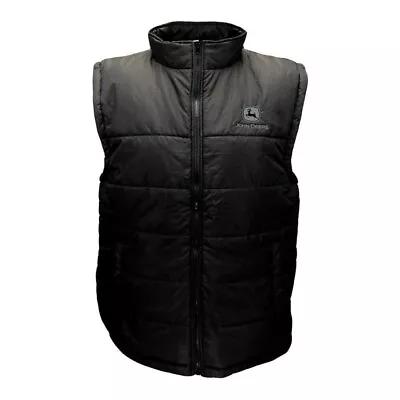 John Deere Mens Puffer Polyfill Quilted Vest W/ Embroidered Logo - Black • $79