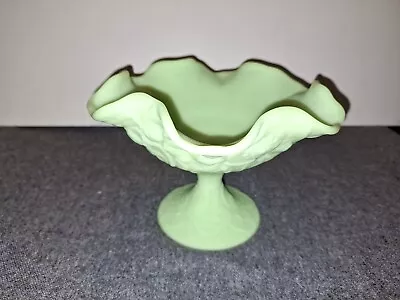 Vintage Fenton Footed Floral Green Milk Glass Bowl • $39.99