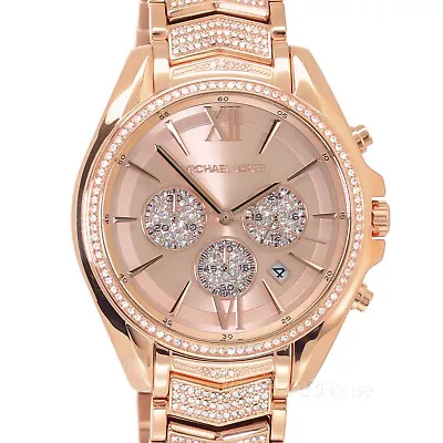 Michael Kors Oversized Whitney Womens Glitz Watch Rose Gold Pave Stainless Steel • $149.80