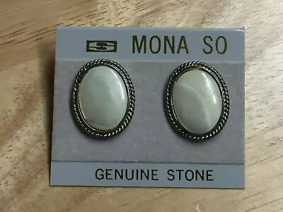 NOS Vintage MONA SO Genuine Stone And Antique Gold / Silver Tone Earrings  • $17.95