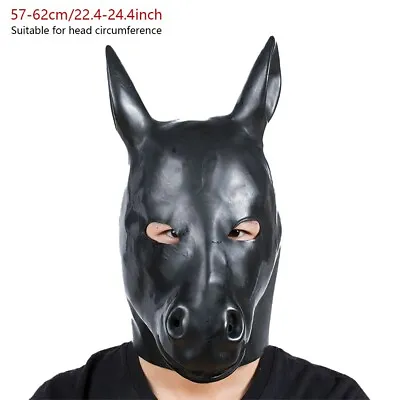 Black Latex Mask Hood Donkey Model Rubber Hood Party Cosplay Costume Halloween • $43