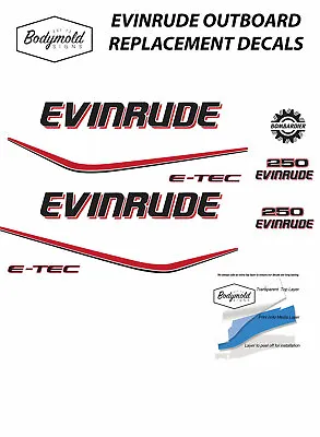 EVINRUDE  E-TEC 250hp Outboard Replacement Decals For White Cowl • $62.99