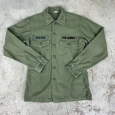 US Army Named Cotton Sateen Utility Shirt Vietnam 60s Vtg OG107 • $48
