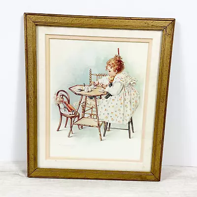 Vintage Maud Humphrey Framed Art Signed Afternoon Tea Hard To Find 13 X 11 • $30