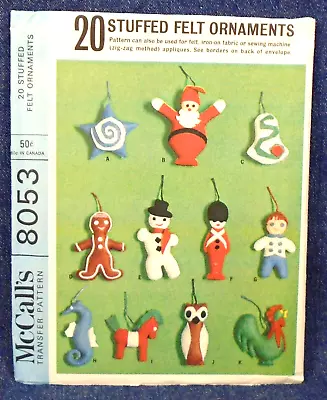 Vintage 60s McCalls Craft Pattern 8053 20 Stuffed Felt Christmas Ornaments Uncut • $11.95