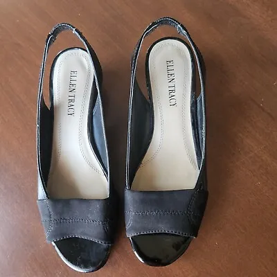 Ellen Tracy Black Patented Leather Slingback Shoes NWOT Sz 6 • $22