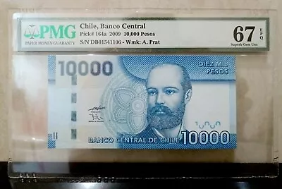 Chile 10000 Pesos 2009 P#164a UNC PMG 67 EPQ • $49