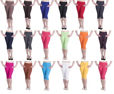 £4.49 • Buy Womens 3/4 Leggings Soft Cotton Active Wear Casual Cropped Pants Size 8-26