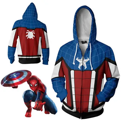 Captain America Hoodie Avengers: Endgame Hooded Full Zip Sweatshirt Jacket • £32.36