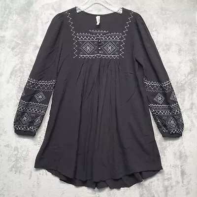 Monoreno Dress Womens Small Tunic Black Gray Embroidered Balloon Sleeve • $18.94