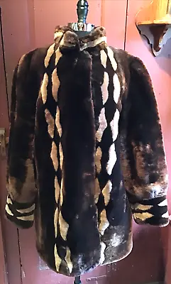 Womans Vintage Intarsia Mouton Lamb Fur Coat Deerskin Trading Post Exc Cond • $74.99