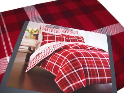 Martha Stewart Red Wyoming Check Plaid Flannel Cotton Full Queen Duvet Cover New • $119.99