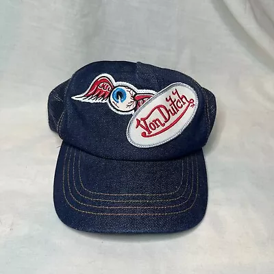 Authentic Vintage Von Dutch Originals Blue Denim Mesh Truckers Cap Hat Eye Ball • $36.91