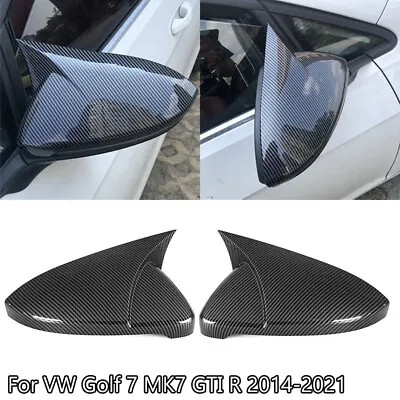 $27.99 • Buy For VW Golf MK7 MK7.5 GTI GTD R 2014-19 Carbon Fiber Side Wing Mirror Caps Cover