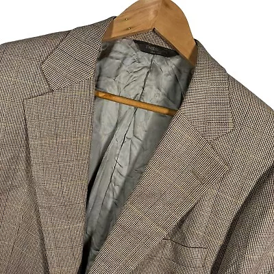 VTG Mens 40R Paul Stuart Sport Coat Blazer Wool/Silk Brown/Tan Window Pane Check • $85.49