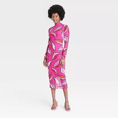 Black History Month Sammy B Women's Long Sleeve Mesh Bodycon Dress - Pink Floral • $15.99