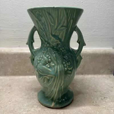 Vintage McCoy 1948 Bird Of Paradise Two Handle Vase Teal Aquamarine 8 H Signed • $50