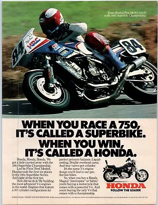 Honda 750 Motorcycle Superbike Follow The Leader 1985 Print Ad 8 W X 11  • $12.99