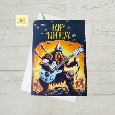 Birthday Card Rock Music Heavy Metal Music Viking Playing A Guitar Birthday • £3.60