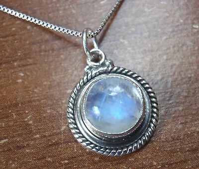 Round Moonstone 925 Sterling Silver Pendant With Rope Style Accented Perimeter • $9.99