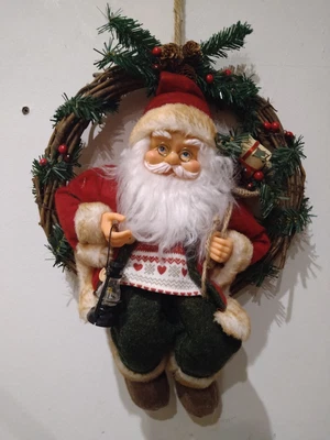 Christmas Decorations Santa Father Christmas Figure  Lantern Sitting On Wreath  • £14.99