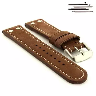 £16.95 • Buy Riveted Suede Genuine Leather Watch Strap Band 20 22 24 Aviator Style - MM