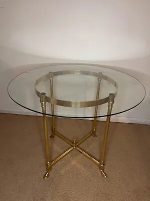 Labarge Midcentury Brass And Glass Hooved Feet Table • $1500