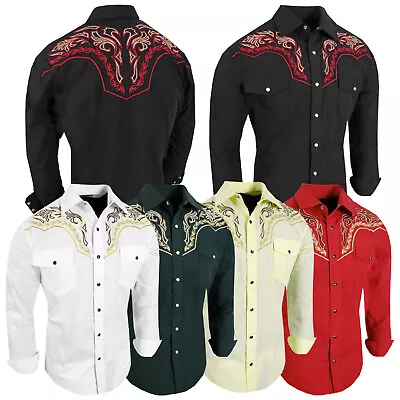 Mens Country Western Shirt Floral Tribal Embroidery Cowboy Rodeo Dress Snap Cuff • $39.95