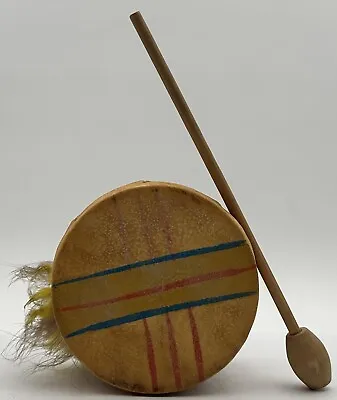 Vintage Small Rawhide Drum With Feathers Native American • $29.95