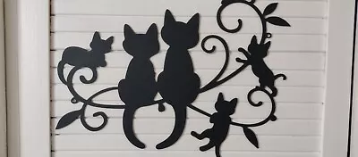 Rustic Cat Family Decorative Black  Metal Wall Art Wall Hanging NEW • £6.25