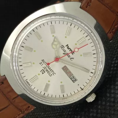 OLD HMT RAJAT 6501 AUTOMATIC INDIAN MENS SILVER DIAL WATCH 608k-a317419-2 • £0.99