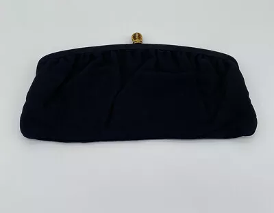 Vintage Black Cloth Clutch Evening Bag Glass Ball Rayon? Clean • $22.99