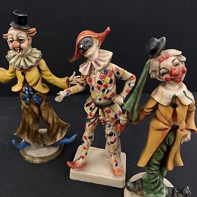 Vintage Italian Resin Clown Figures 3 Pieces Court Jester Made In Italy 10 Inch • $49.95