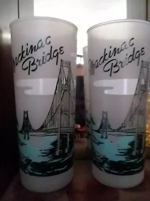 3 Collectible Mackinac Bridge White Frosted Glasses • $18