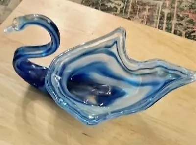 Vintage Blue Glass Swan Dish/Bowl • $15.99