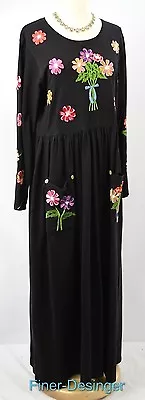 MICHAEL SIMON Lite Dress Long Knit T Flower Floral Embroidered Shabby MAXI L NEW • $59.95