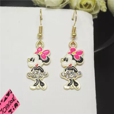 New  Fashion Women Pink Enamel Cute Minnie Mouse Crystal Stand Earrings Gift • $2.96