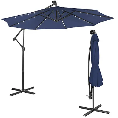 $129.95 • Buy 3 M Cantilever Solar Powered 32LED Lighted Patio Offset Umbrella Outdoor Navy