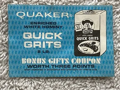 1971 Quaker Oats Quick Grits Bonus Gifts Coupon 3 Points Coupon Ticket Vtg • £3.85