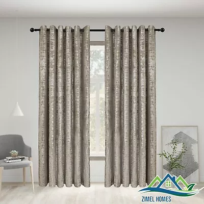 French Velvet Curtains Foil Luxury Modern Ready Made Fully Lined Ring Top Pair • £19.99