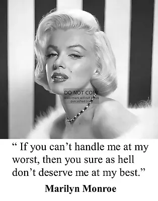 Marylin Monroe  Can't Handle Me At My Worst  Celebrity Quote 11x14 Photo • $15.99