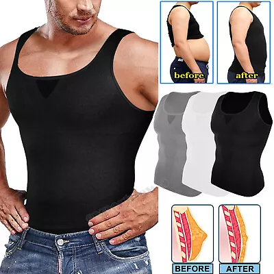 Men's Slimming Body Shaper Vest Moobs Chest Compression Tank Top Gym Undershirt • $17.79