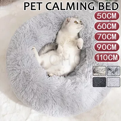 Dog Pet Cat Calming Bed Warm Plush Round Nest Comfy Sleeping Kennel Cave Soft • $12.99