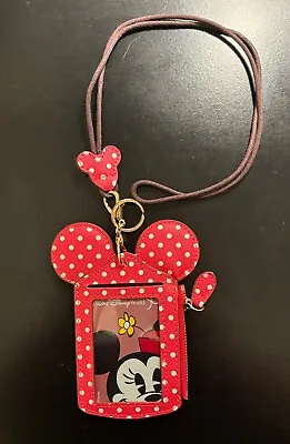 Disney Mickey Mouse Minnie Mouse Polka Dot ID Card Holder Badge With Lanyard • $5