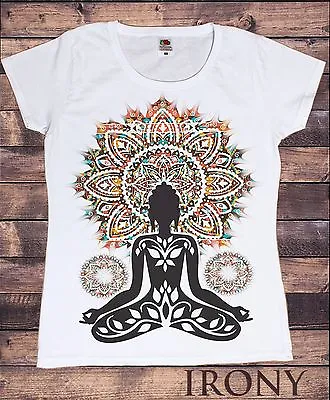 Irony Women's Cotton Aztec Yoga Buddha Chakra Meditation Zen Peace T-shirt TSA20 • £15.38