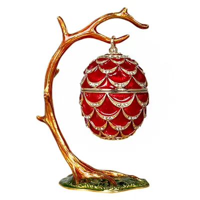 PINECONE Russian Faberge Egg Replica Jewelry Box Hanging Easter Decor 4  Red • $67.15