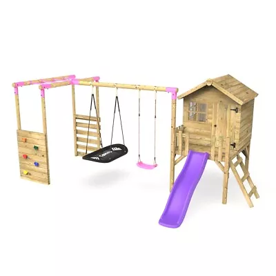 £1059.95 • Buy Rebo Orchard 4FT Wooden Playhouse, Swings, Monkey Bars, Deck & 6FT Slide – Sage 