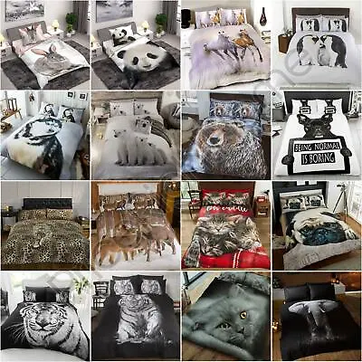 £20.99 • Buy Animals Photo Duvet Cover Set Husky Tiger Bear Stag Cats - Single, Double & King